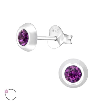 Joy|S - Zilveren rond 5 mm oorbellen - oorknopjes - La Crystale kristal paars