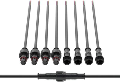 Waterdichte 4-polige Elektrische Stekker, 24 AWG, IP65, Boot Verlengsnoer, Geschikt voor Binnen en Buiten, LED Strip en Lichtband, Compact Ontwerp, 5 Pairs, 20 cm Lengte