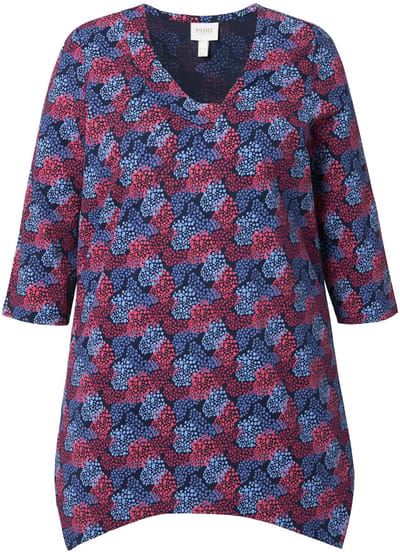 Ulla Popken - Dames - T-shirt puntzoom V-hals 3/4-mouwen biologisch katoen - Donker kersenrood - Maat 42+