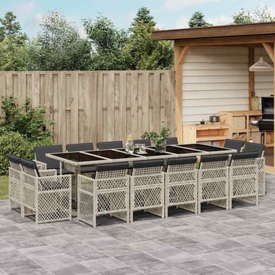 vidaXL - 15-delige - Tuinset - met - kussens - poly - rattan - lichtgrijs