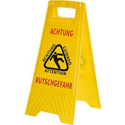 Waarschuwingsbord "Slipgevaar" - kunststof - B 300 x H 620 mm -  in 2 talen (DE/UK) - geel