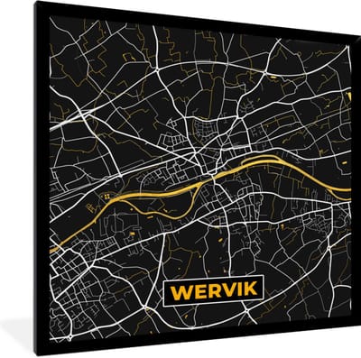 Fotolijst incl. Poster - Plattegrond - Goud - Kaart - Wervik - Stadskaart - 40x40 cm - Posterlijst