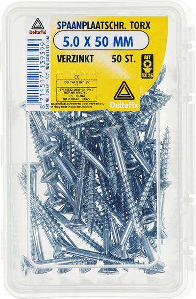 Deltafix spaanplaatschroef platkop / torx / met nibs / type 17 snijpunt verzinkt 5.0 x 50 mm 50 st.
