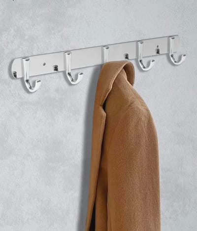 Minimalistische Metalen Wandkapstok met 5 Haken voor Jassen en Hoeden - Elegant Design voor Elke Ruimte