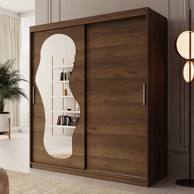 Meubella - Kledingkast Ulysses - Walnootpatroon - 180 cm - Met spiegel