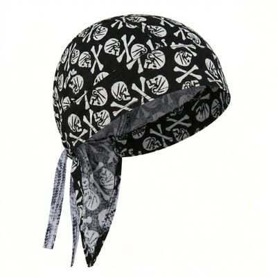 Zwart bandana unisex – gebonden bandana met witte skull en crossbones print – katoenen hoofd doek voor motor, sport, verkleedkleding en buitenactiviteiten