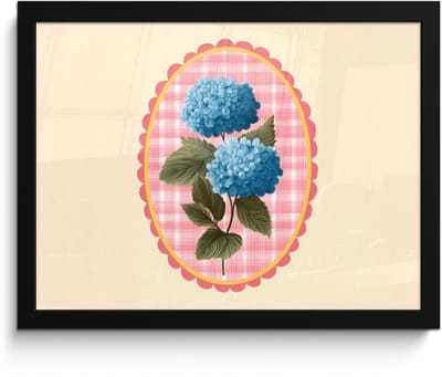 Poster in lijst - Fotolijst 40x30 cm - Posters - Bloemen - Blauw - Lijst - Bladeren - Posterlijst zwart - Decoratie - Wanddecoratie woonkamer - Muurdecoratie slaapkamer
