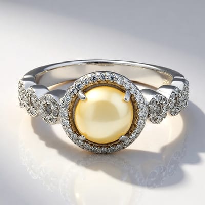 Cavill - Zilveren ring 925 sterling zilver - 1,2 ct Abalone schelp cabochon & 76 witte topazen - Elegant design - Maat 17