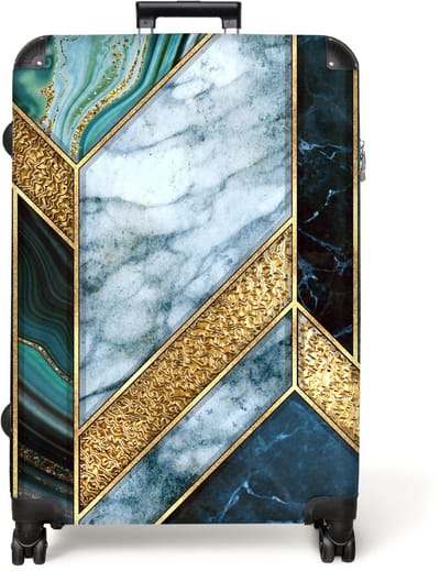NoBoringSuitcases.com® - Koffer groot - Reiskoffer lichtgewicht - Marmer - Mozaïek - Goud - Luxe - Marmerprint - Rolkoffer met 4 wielen - Grote trolley XL - 98 liter bagage