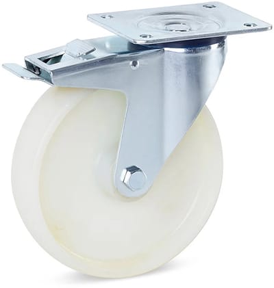 Nylon zwenkwiel geremd met topplaat - 200mm - 400kg