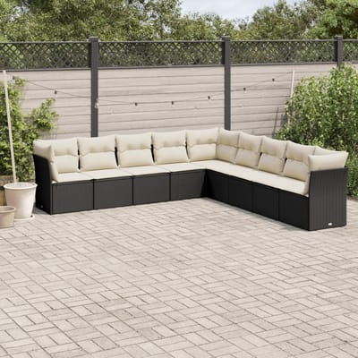 vidaXL - 9-delige - Loungeset - met - kussens - poly - rattan - zwart