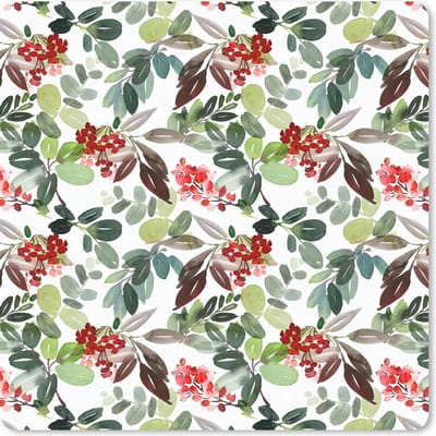 Muismat 20x20 cm - Mousepad Waterverf - Planten - Rood - Muismatten - Kerst - Cadeau - Kerstcadeau voor mannen en voor vrouwen