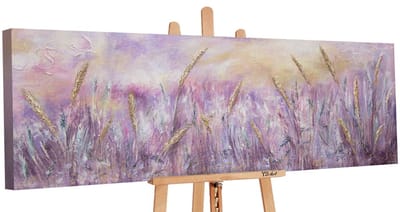 Canvas schilderij panoramisch handgeschilderd ochtenddauw natuur ochtend – YS-Art Gallery – Luxe wanddecoratie voor woonkamer – Rustgevend schilderij voor slaapkamer