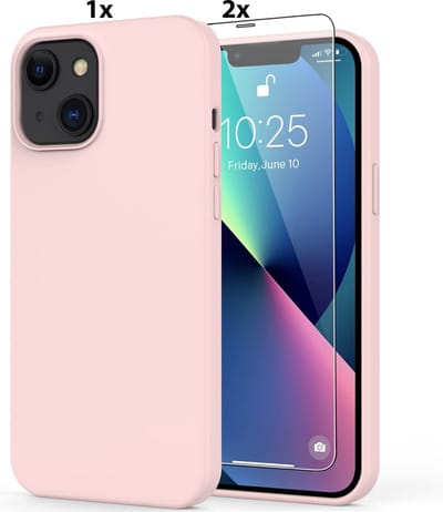 Hoesje Geschikt voor iPhone 13 Mini Soft Nano siliconen Gel Licht Roze Hoesje Met 2X Glazen screenprotector