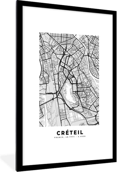 Fotolijst incl. Poster - Frankrijk - Plattegrond - Kaart - Créteil - Stadskaart - 80x120 cm - Posterlijst