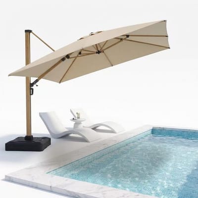 PURPLE LEAF Vierkant Parasol – 360° Draaibaar – met Touwhandvat – UV50+ – Geschikt voor Tuinen – Licht Houten Afwerking