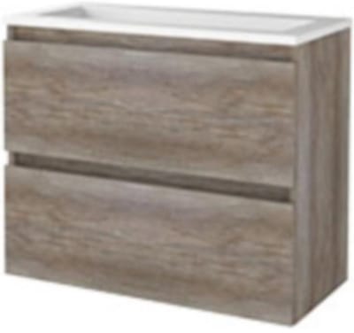Basic-Line Start 39 Badkamermeubelset - Ondiep - 80 x 39 cm - Greeploos - 2 Lades - Acryl Wastafel - Zonder Kraangat - Scotch Oak