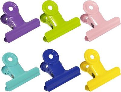 Grote Bulldog Clips Set van 12 Stuks, 50mm Binder Clips, Metaal Hinge Clips voor Kantoor, Knutselen en Foto's (6 Kleuren)