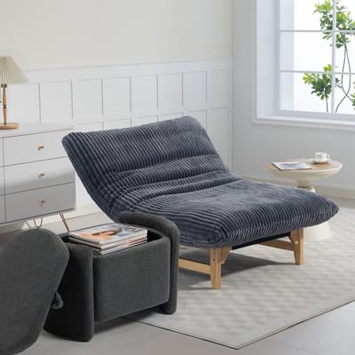 YYchan lounge zitzakstoel voor volwassenen - grijs corduroy - losse fauteuil - 100x120x76 cm