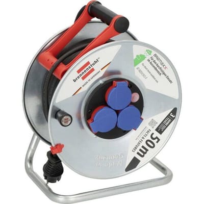 Brennenstuhl Garant S IP44 Kabelhaspel (50 m kabel zwart, plaatstaal, kortstondig gebruik buitenshuis, Made in Germany) zilver