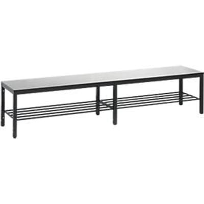Kleedbank Basic Plus, voor vochtige ruimtes, zonder rugleuning, 6-poots onderstel zwartgrijs RAL 7021, met schoenenrek, B 1960 mm, decor zilvergrijs