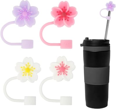 Siliconen Bloem Drinktuit Caps, 4 Stuks Herbruikbare Rietjes voor 30 & 40 oz Bekers, Stofdichte Deksel voor Rietjes