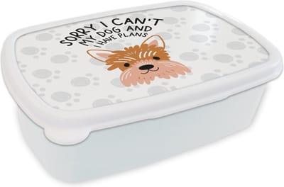 Broodtrommel Wit - Lunchbox - Brooddoos - Sorry I can't my dog and I have plans - Spreuken - Hond - Quotes - 18x12x6 cm - Volwassenen