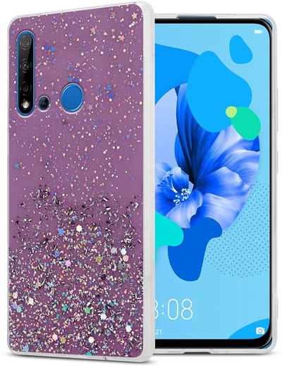 Cadorabo Hoesje geschikt voor Huawei NOVA 5i / P20 LITE 2019 in Paars met Glitter - Beschermhoes van flexibel TPU silicone met fonkelende glitters Case Cover Etui