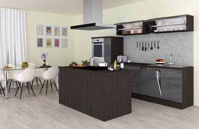 Eilandkeuken 310 cm - complete keuken met apparatuur Amanda - Eiken grijs/Grijs - soft close - keramische kookplaat - vaatwasser - afzuigkap - oven - spoelbak