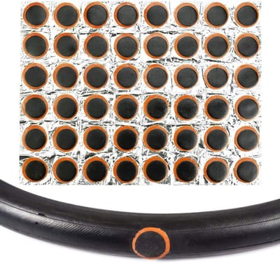 Famanu – 48 stuks fietsband pleisters set 25mm fiets pleisterset fietsslang reparatieset rubberen patches rond fietspleisters Tiptop fietsband reparatie set voor banden fietsslang