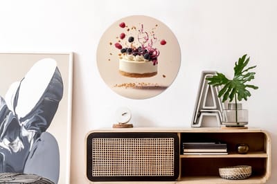 WallCircle - Wandcirkel - Muurcirkel - Cheesecake - Eten - Roze - Taart - Aluminium - Dibond - 60x60 cm - Binnen en Buiten