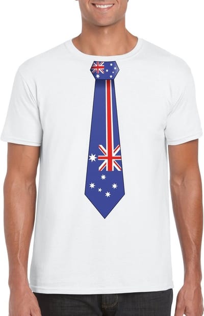 Wit t-shirt met Australische vlag stropdas heren - Australie supporter S