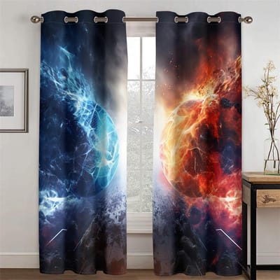 3D Prachtige Voetbal Gordijnen Rood Blauw Sci-fi Stijl Woonkamer Slaapkamer Keuken Entertainment Sportlocatie Decoratief 2 stuks 50W130H(CM)X2PCS&Hook
