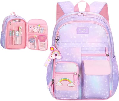 Kinderrugzak Meisjes - Regenboog Boekentas - School en Reizen - Waterproof Materiaal - 45 x 32 x 18 cm - Multicolor