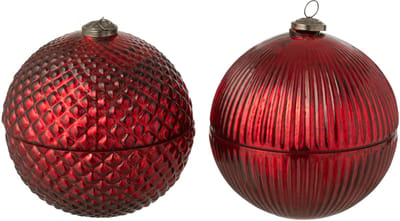 J-Line geurkaars Kerstbal - glas - bordeaux - large - 2 stuks