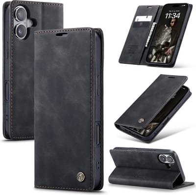 Caseme Hoesje Geschikt voor Apple iPhone 16 Plus - 2 Kaartvakken en 1 Geldvak - Retro Wallet Book Case Hoesje - Zwart