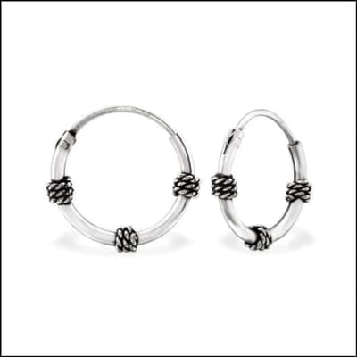 Aramat Jewels | Oorringen | 925 Zilveren Bali Oorringen Geoxideerd - Etnisch Design | 12mm / Schiermonnikoog | |2mm | Zilver | Kinderen, Volwassenen | Verkleurd niet