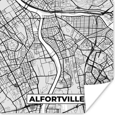 Poster Plattegrond - Alfortville - Stadskaart - Kaart - Frankrijk - 100x100 cm XXL