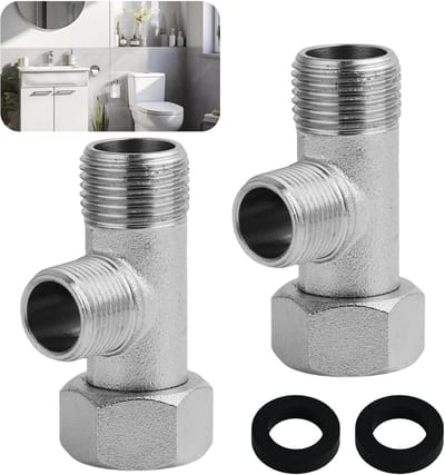 Set van 2 Hoekventielen T-stukken 3/8 inch Aansluitset Waterverdeler voor Toilet en Badkamer