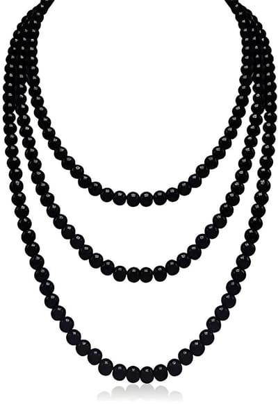 Dailygoody - Elegante halsketting - Kunstparels - Perfect voor themafeesten - 150 cm - Vintage accessoire - Geschikt voor dames - Zwart