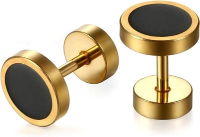 Mendes heren oorbellen edelstaal Barbell Goudkleurig Black