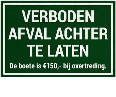 Verboden afval achter te laten bord | Sign Again materiaal | 18 x 12 cm