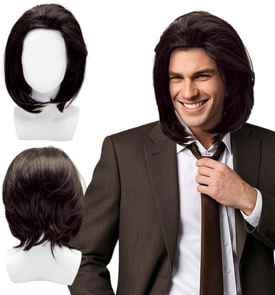 Korte Bruine Peruk voor Mannen, Geschikt voor Punk Rock, 80s en 90s Kostuums, Perfect voor Feestjes, Cosplay en Halloween