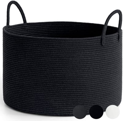 Opbergmand groot katoenen mand handdoekhouder voor badkamer, mand voor dekens woonkamer, kussen, baby speelgoed opbergmand, 55x35cm, zwart