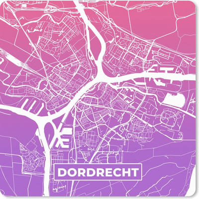 Muismat 20x20 cm - Mousepad Stadskaart - Dordrecht - Nederland - Paars - Muismatten