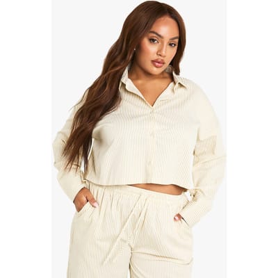 boohoo Dames Plus Boxy Cropped Gestreept Shirt | Steen | Maat: 46