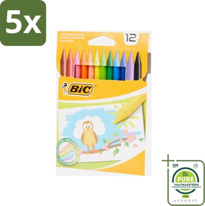 5 x BIC - Waskrijt - Diverse Kleuren - 12 Krijtjes - Grootverpakking - Kleurpotloden - Waskrijt - Tekenkrijt - Creatief Materiaal - Kinderkrijt