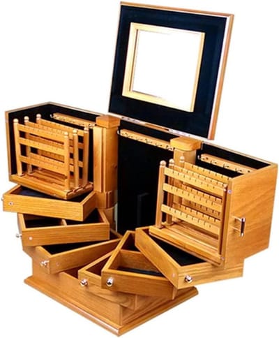 Juwelendoos Groot - Sieraden Organizer - Sieraden Opbergen - Zes Lades Met Spiegel - 36 x 30 x 24 cm