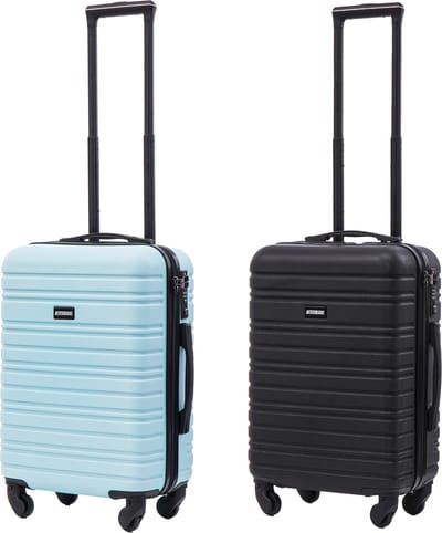 BlockTravel - kofferset - 2 delig - ABS - handbagage - met wielen afneembaar - 39 liter - inbouw TSA slot - zwart - licht blauw