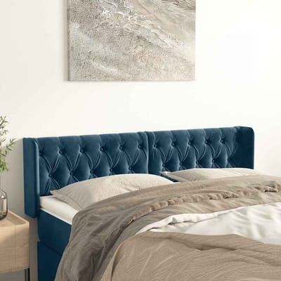 vidaXL - Hoofdbord - met - randen - 147x16x78/88 - cm - fluweel - donkerblauw